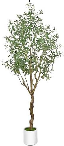 Olivo Artificial Planta 180cm Plantas Artificiales Decorativas Grande Árboles Plástico de Interior y Exterior Decoración con Cuenca Blanca para Hogar, Oficina, Casa, Balcón, Dormitorio (1Pack)
