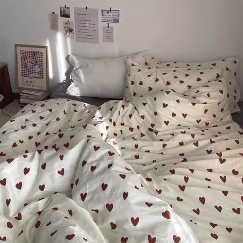 Nayoroom Bettwäsche 200x220 Baumwolle Rot Herzen Aesthetic Bettbezug 3 Teilig Weiß mit Herzchen Baumwollbettwäsche Set und 2 Kissenbezug 80x80 cm mit Reißverschluss