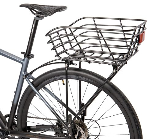 CXWXC Hinterer Fahrradkorb mit Gepäckträger – Gepäckträger mit festem Korb für Fahrräder mit und ohne Scheibenbremsen – Fahrradkorb-Lastenträger für 26”-29” und 700c