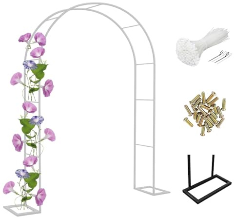 Arche de Jardin en Acier Treillis Plante Grimpante Exterieur 140cm~350cm de Large Arceau à Rosier Idéal pour Mariages, Clôtures et Décoration(White,300W x 220H cm)