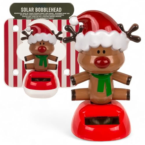 MIJOMA Solarbetriebene Wackelfigur - Bewegliche Figur mit Solarzelle, Kunststoff, 10 cm hoch, Keine Batterien notwendig, Für Fensterbretter, Autos & sonnige Plätze (Elch Braun)