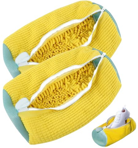 Shoe Washing Bag, Shoe Washing Machine Bag, 2 Pcs with Zipper Hook Reusable Yellow Shoe Bag for Washing Machine, for Washing Machine and Dryer, Travel Storage