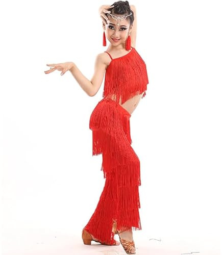 Conjuntos de rendimiento para niñas, set de traje de baile, mono de tirantes con volantes, traje de escenario para niños de 3 a 14 años, set para bebé recién nacido niño, rojo, 5-6 años