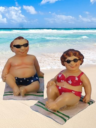 Pommerntraum ® | 2-er Set Maritime Dekorationsfiguren Sammlerfiguren Rubensfiguren Strandurlauber Urlauber Rentner-Paar (ERNA + BERT)