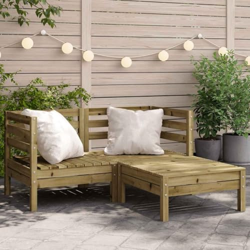 Gartensofa 2-Sitzer mit Hocker, Kiefernholz imprägniert, Lattendesign für Wasserablauf, Modular erweiterbar, outdoor sofa, sitzgruppe outdoor, balkon sofa, balcony furniture, 127 x 127 x 62.5 cm