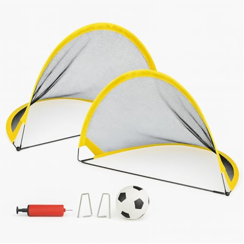 Toyana Kids 2 PCs Pop Up Football Goal Post (60x40cm), Foldable Soccer Net with Ball & Pump, Portable Outdoor Sports Training Activity, Garden Practice Game Gift Set for Children Ages 3+ Years