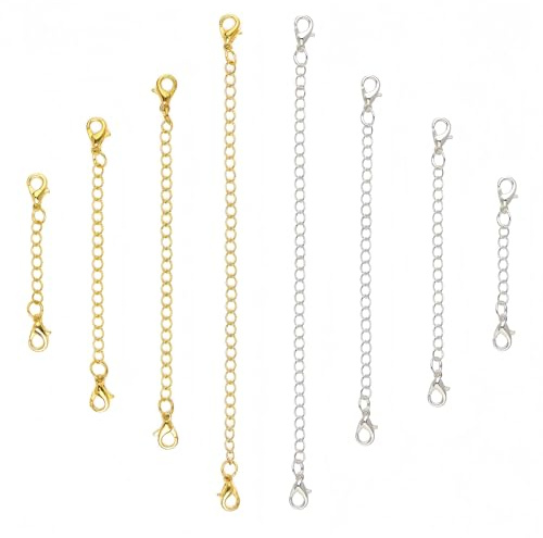 Jyinelx 8 Pcs Necklace Extender Silver and Gold, Silver Gold Necklace Extender, Chain Bracelet Extender for Necklace