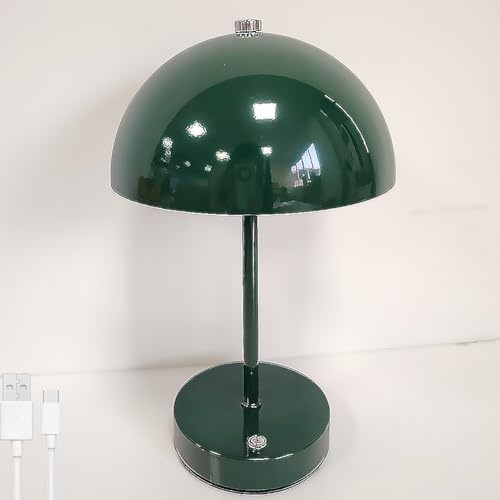 LOGT LED Pilz Tischlampe Akku Kabellos, Pilzlampe Touch Dimmbar Nachtlicht USB Aufladbar Batteriebetriebe Flowerpot Lamp Deko 3 Helligkeitsmodi Tischleuchte für Leselampe Nachttischlampe,Grün