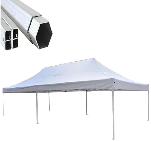Gazebo pieghevole alluminio piantone esagonale 45mm portatile estendibile richiudibile estensibile per fiere eventi stand chiosco tenda tendone (laterali esclusi) (Bianco, 3x6m)