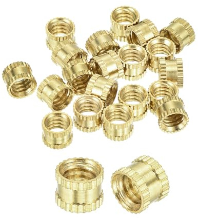 QUARKZMAN 50 Stück Gewindeeinsätze, 1/4-20x6x8mm Rändelmuttern Messing I-förmige Doppeldurchgangseinpressmutter 3D-Druck Messingmuttern Für 3D-Druckteile Laptop Automobil Kunststoffgehäuse