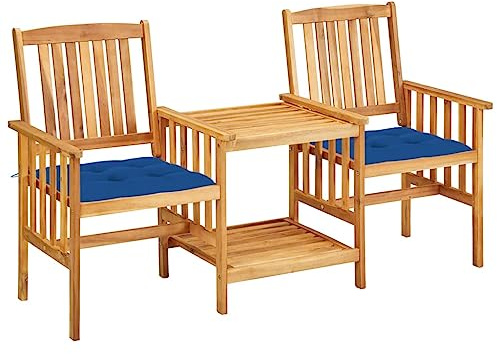 QJBSAVVA Gartenstühle mit Teetisch Akazie Massivholz 159x61x92 cm Königsblau Polster Outdoor Bistro Set Robust & Modern für Garten Terrasse Balkon