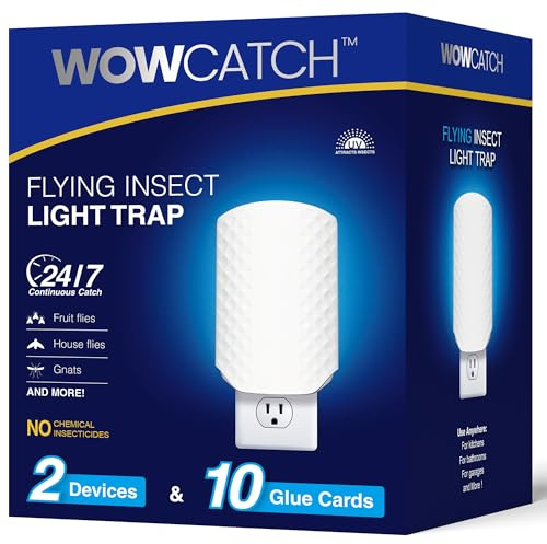 Piège à insectes volants pour l'intérieur, piège à mouches plug-in pour moucherons, mouches des fruits et mouches domestiques, piège à lumière UV bleue amélioré avec cartes adhésives, silencieux et