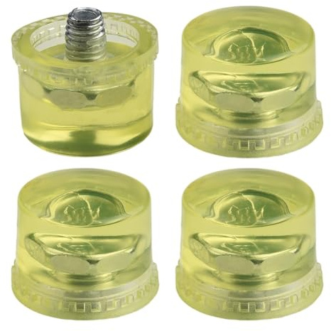 4pcs Rubber Hammer Head Replacement Set with Mounting Screws, Round Head for Dent Repair Tools, 25mm/30mm/35mm/40mm Compatible with Various Hammers, Yellow