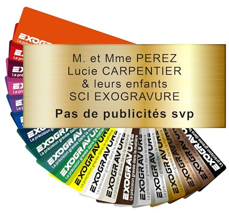 Plaque Boîte aux Lettres Personnalisable - 12x5 cm - 1 à 6 Lignes - Nom sur Etiquette Gravée pour Maison Bureau - PVC Résistant Adhésif - Or Brossé