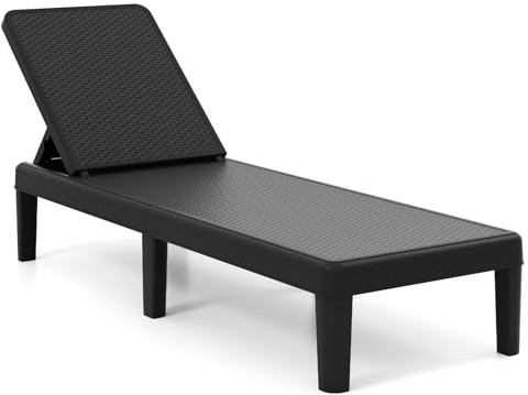 COSTWAY Sonnenliege wetterfest, Gartenliege mit Verstellbarer Rückenlehne, Balkonliege aus Kunststoff, Terrassenliege bis 150 kg belastbar, Liegestuhl für Garten, Terrasse, Balkon (Schwarz)