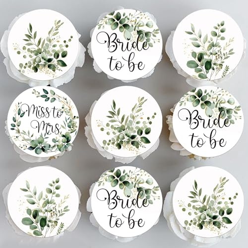 Xsstarmi 60 Pack Bride to Be Edible Cupcake Toppers Round Rice Paper Eucalyptus Leaves Miss to Mrs Cupcake Picks for Wedding Bridal Shower Party Cake Decorations Supplie