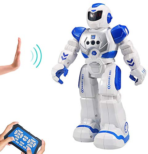 Remote Control Robot For Kids, Intelligent Programmable Robot With Infrared Controller Toys, Dancing, Singing, Moonwalking and LED Eyes, Gesture Sensing Robot Kit For Childrens Entertainment (Blue)