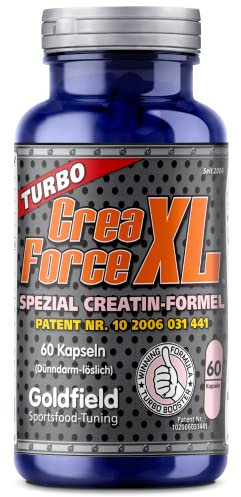 Goldfield Crea Force XL | Creatin Kapseln hochdosiert | - Wird nicht zu Creatinin umgewandelt somit keine lästige Wassereinspeicherung Einzigartiger Creatin Komplex | 60 Kreatin Tabletten
