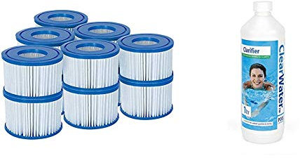 Lay-Z-Spa Hot Tub Filter Cartridge VI for All Lay-Z-Spa Models - 6 x Twin Pack (12 Filters) & Clearwater CH0009 Water Clarifier for Hot tub Spa and Swimming Water Treatment, 1 Litre