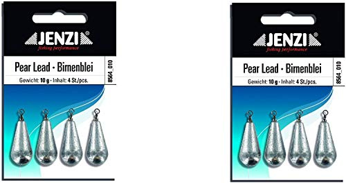 .Jenzi Set: 2 paquetes de plomo de pera, 10 gramos, 2 x 4 unidades, con espiral/ojal + pegatina Petri Heil!
