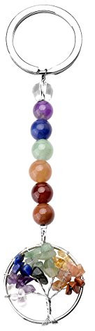 JSDDE Schmuck Chakra Schlüsselanhänger Schlüsselringe Heilstein Lebensbaum Anhänger Glücksbringer Baum Schlüsselanhänger Keychain Dekoration (Chakra)