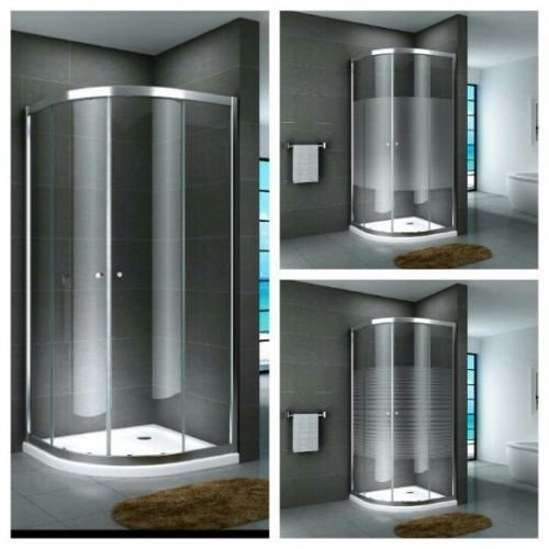 Duschkabine Eckdusche Viertelkreis Duschabtrennung Glas Runddusche 5 cm Fulda, Größe:80 x 80 x 190 cm, Dusche_Amazon:Gestreift | mit Duschtasse & Ablauf