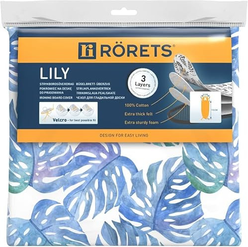 Rörets Bügelbrettbezug Lily | 32x112 cm, 3 Schichten für höchsten Bügelkomfort & Velcro für perfekten Sitz, Oeko-Tex-Zertifikat