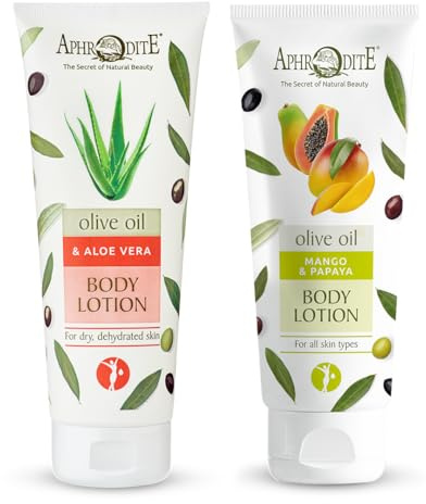 Aphrodite Körperpflege Set. 2-teiliges Körperlotion Set für intensive Feuchtigkeitsversorgung, geschmeidige Haut - 1x Bodylotion mit Aloe Vera 1x Bodylotion mit Mango & Papaya - Straffende Körpercreme