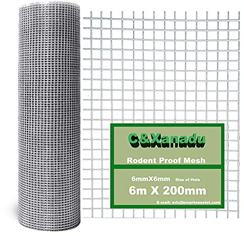 C&Xanadu 200mmX6m Rodent Mesh Sheet,Welded Steel Mesh Panels,Hot Dip Galvanised Wire Netting Fence Mesh-Stop & Prevent Rat & Mouse and Snake Through