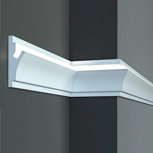 PROVISTON | Lichtleiste | Indirekte Beleuchtung | Deckenleiste | 150 x 55 x 1150 mm | XPS | Weiß | Hochwertig | Stuckleiste | Modern | Robust | Langlebig | Stoßfest | 17.25 Meter