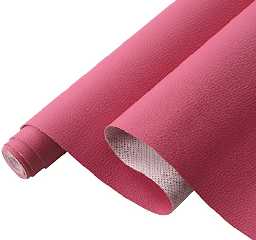 Picheng Lychee Texture Solid Color Faux Leather Sheets13.8X53(35cmX135cm),Soft Faux Leather Roll Very Suitable for Making Crafts,Leather Earrings, Bows,Sewing DIY Projects (Rose Red)