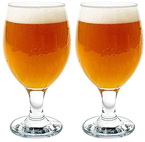 Vikko Beer Glass, Set of 2 Belgian Style Beer Glasses, Large Size 13.5 Ounce, Dishwasher Safe Durable Drinking Glass for Craft Brews, Beer or Water