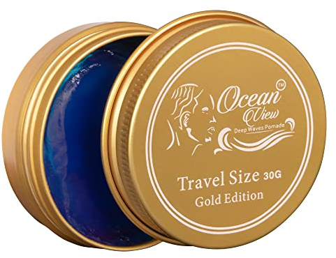 OCEAN VIEW DEEP WAVES POMADE, Gold Edition 360 Wave Grease for Men Moisturizes, Controls and Styles Black Hair – Water Based Wave Builder Pomade for Men Tames Your Crown During Wolfing (30 grams)
