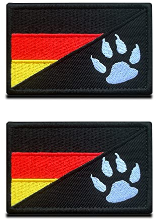2 Stück Taktische Schwarze Deutsche Flagge mit Hundetracker, Hundepfoten, Armeehunde, Polizeihunde Patriothunde Hundeflicken Verschluss Hundeflicken für Hunde Geschirr Weste Kleidung
