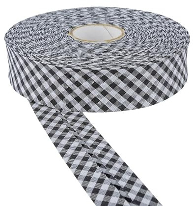 Discount Fabrics LTD Schrägband, 30 mm breit, Baumwolle, Gingham-Muster, 5 m und 25 m, weiß, doppelt gefaltet, Einfassung zum Nähen, Wimpelketten, Handwerk, Polster, Paspeln und Kleidungsstücken