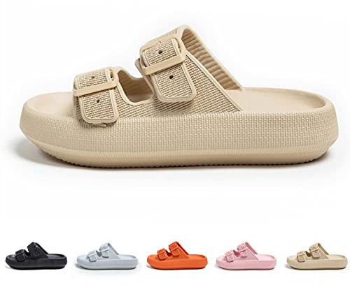Cloud Sliders, Cozislides Pantuflas Mujer Hombre Cloudy Super Suave Antideslizante Cojín Zapatillas Verano Sandalias con Doble Hebilla (42/43 EU, Kakki)