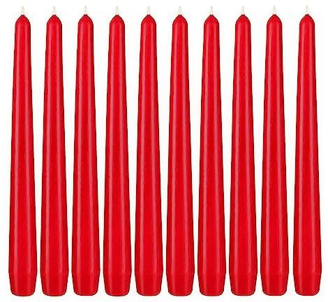 BRUBAKER Premium Spitzkerzen Rot - 10 Stück - bis zu 7,5 Stunden Brenndauer pro Kerze - 24 cm Tafelkerzen Set für Kerzenständer und Kronleuchter - Leuchterkerzen Halterkerzen