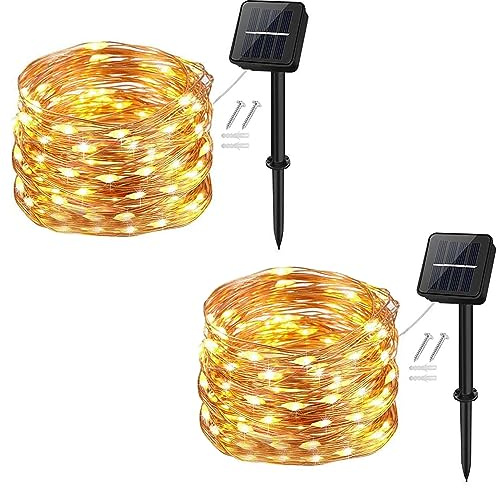 cshare Solar Lichterkette Outdoor, 2 Stück 12M 120 LEDs Solar Lichterketten Kupferdraht Außen mit 8 Modus Wasserdicht für Garten, Balkon, Terrasse, Balkon, Tor, Hof, Hochzeit, Party Deko(Warmweiß)