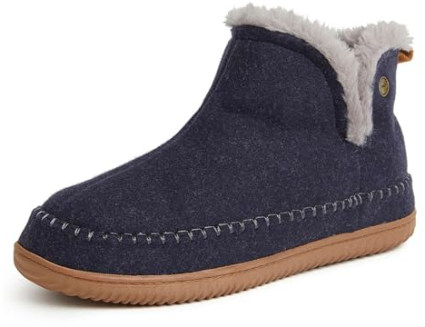 Dearfoams Alpine Men's Brixen Indoor/Outdoor Memory Foam Boot Slipper Ankle, Navy Heather, 10-11