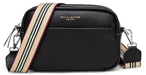 FORRICA Sac à Bandoulière Femmes Petit Cuir Filles Bandoulière Sac D'épaule Mode Besace Sacoche avec Sangle Large Noir B