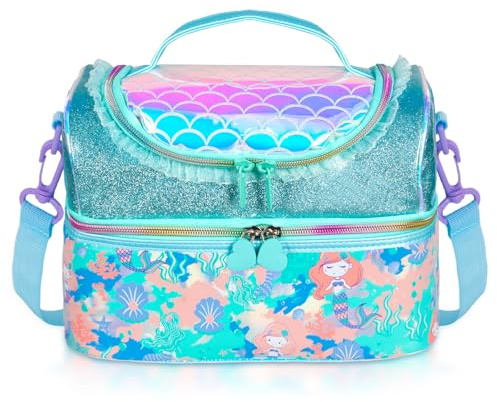 PinkSheep Bolsa para el almuerzo para niños, bolsa isotérmica con dos compartimentos y extraíble ajustable, bolsa para el almuerzo infantil, bolsa de almuerzo para niñas y jóvenes (sirena)