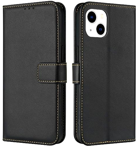 TQIAHF Coque pour iPhone 13 / iPhone 14 Coque Etui avec Porte Carte à Rabat Clapet Portefeuille en Cuir Pochette Antichoc Flip Case Étui Cover Housse Protection Coque pour iPhone 13 / iPhone 14,Noir