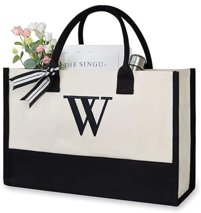 Soulnioi Baumwoll-Einkaufstasche, wiederverwendbare Einkaufstasche, personalisierte Buchstaben-bedruckte Tasche für Damen/Herren, wiederverwendbare Strandtasche aus Segeltuch für