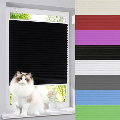 Plissee ohne Bohren Klemmfix 60 x 190 cm Verdunkelnd & lichtundurchlässig Faltrollo Plisseerollo Jalousie inkl. Befestigungsmaterial für Fenster & Tür, Schwarz