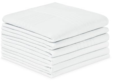 URAQT Fazzoletti Uomo, 6 Pezzi Tessuto Cotone Bianchi, Tasca Grande (6 Pz* 40 * 40cm-Spesso)