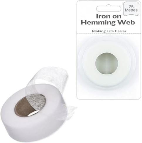 LND Gifts Hemming Web Tape, 1 Roll Supplied, Iron On Hemming Tape for Trousers and Fabrics, 25 Metres in Total, Hemming Web, 1 Rolls Of Hem Tape Measuring 25m x 2cm