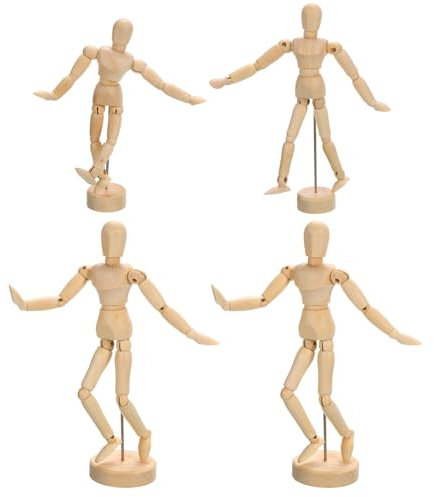 PATIKIL Holzfigur Mannequin, 4 Stück Künstler Zeichenpuppe Modell Flexibel Beweglich Gelenkig Skizzieren Lay Figur für Malen Zeichnen Dekorationen