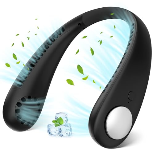Portable USB Ventilateur de Cou, Mini Ventilateur de Cou Sans Lame Avec Flux D'air À 360 °, 3 Vitesses Personnel Collier Refroidisseur Rechargeable USB, Fan pour Maison, Bureau, Voyage, Sports, Noir