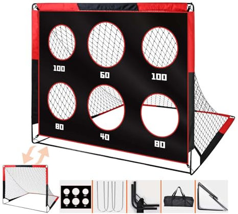 2 in 1 Kinder-Fußballtor, Pop-up-Fußballnetz mit Zieltor, 4 U-förmige Stahlpfähle und Tragetasche, Fußballtor für Jungen Outdoor-Garten Training Geschenke (150 * 120cm)