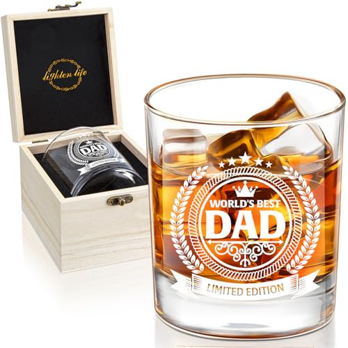 LIGHTEN LIFE Dad Gifts,Dad Whiskey Glass in Valued Wooden Box,Premium Birthday Gifts for Dad,Ideal Dad Gifts from Son Daughter,Presents for Dad-340ml